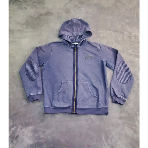 Lacoste Youth Boys Size 10 Blue Alligator Crocodile Logo Hooded Jacket C24-43 - Picture 1 of 9